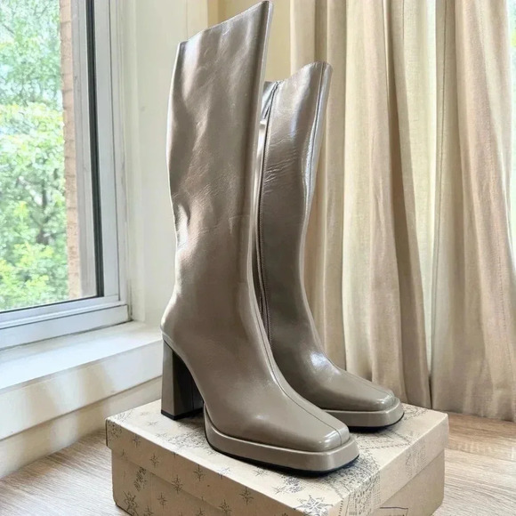 New Jeffrey Campbell Maximal Tall Boots Heeled Knee High in Taupe Brown Tan 8 - Picture 6 of 14